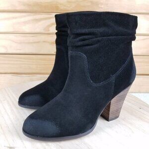 Distressed Western Biker 7 US Black Suede/Leather Slouch Heeled Bootie Boot NEW